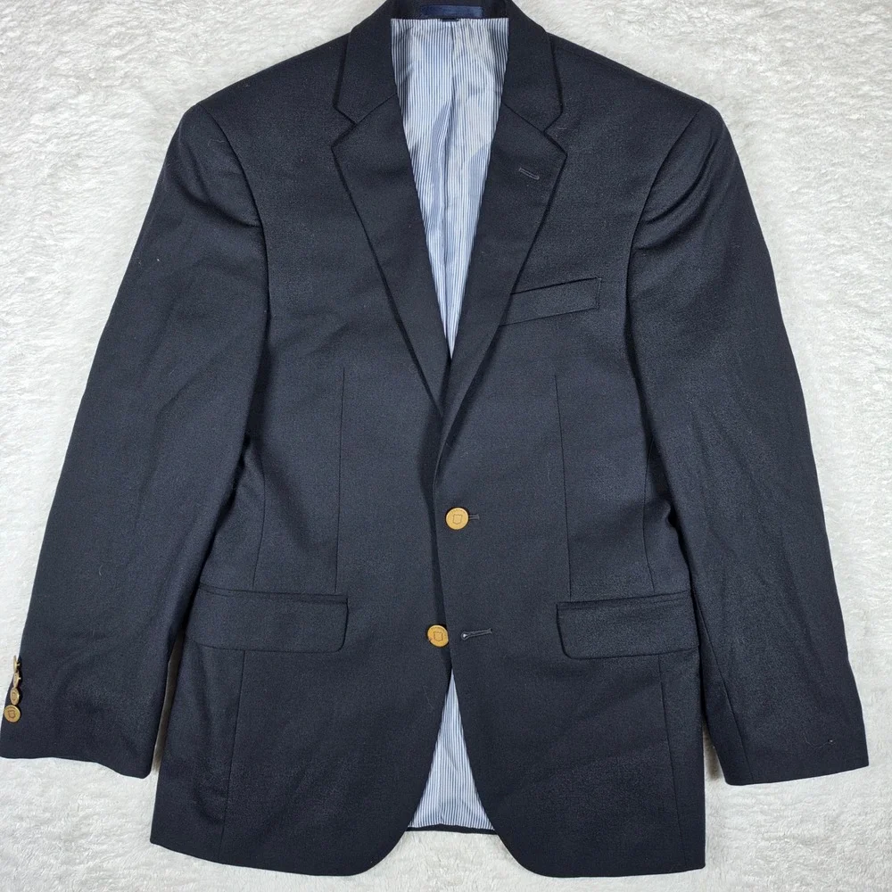 Jos. A. Bank 1905 Mens 36 Short Navy Wool Stretch Slim Fit Gold Button Blazer